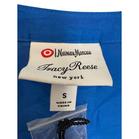 Tracy Reese Sequin Floral Top Women’s Small Blue & Beige Short Sleeve Polyester - Picture 3 of 5